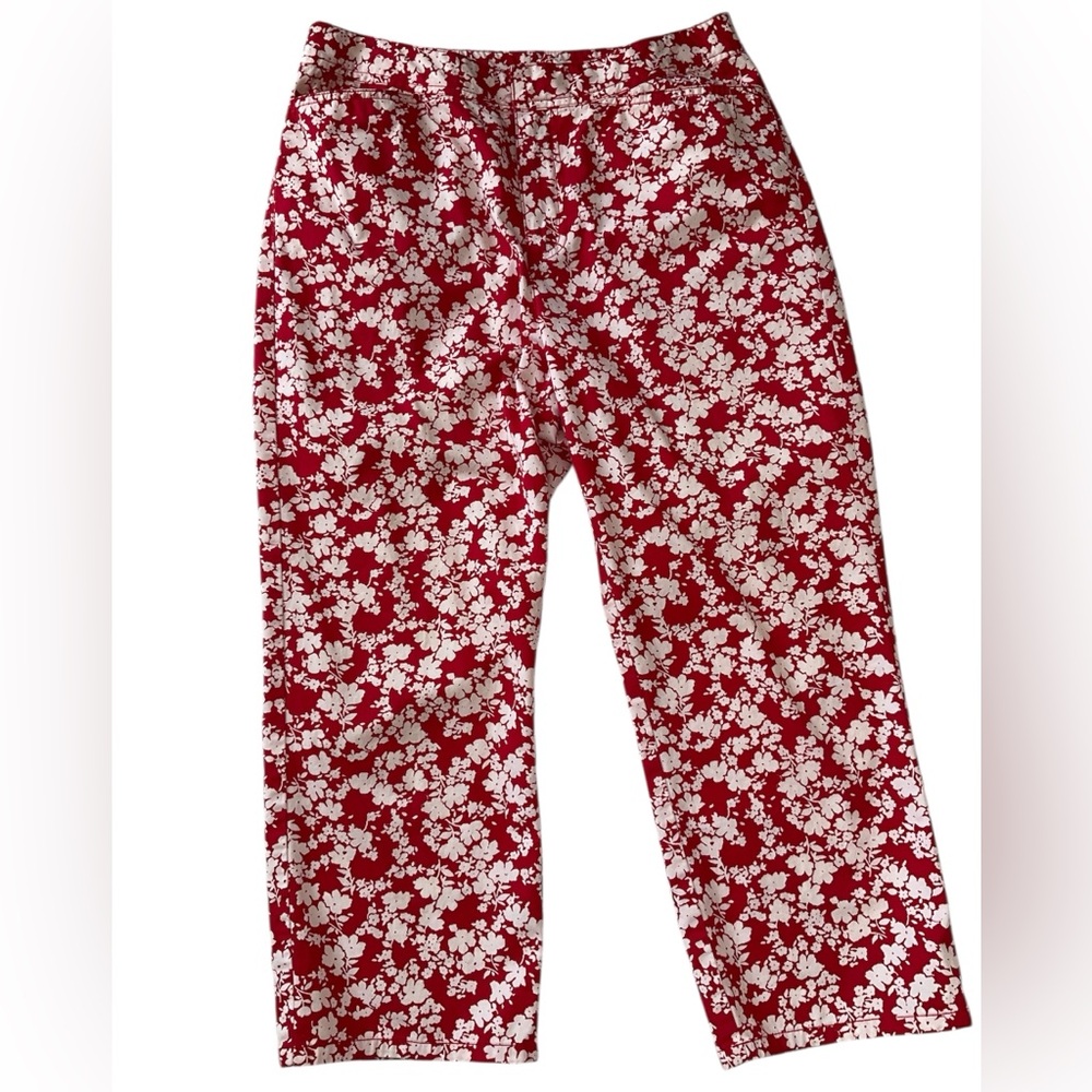 Calvin Klein Jeans Floral Crop Pants Red White Size 8